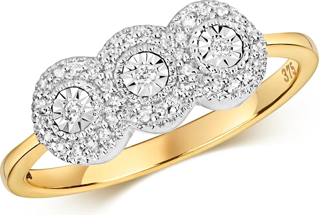 Bague Or Jaune 375 avec Diamants Brillant 0.06 Carat H-I1 I2, Taille 50 Luxe