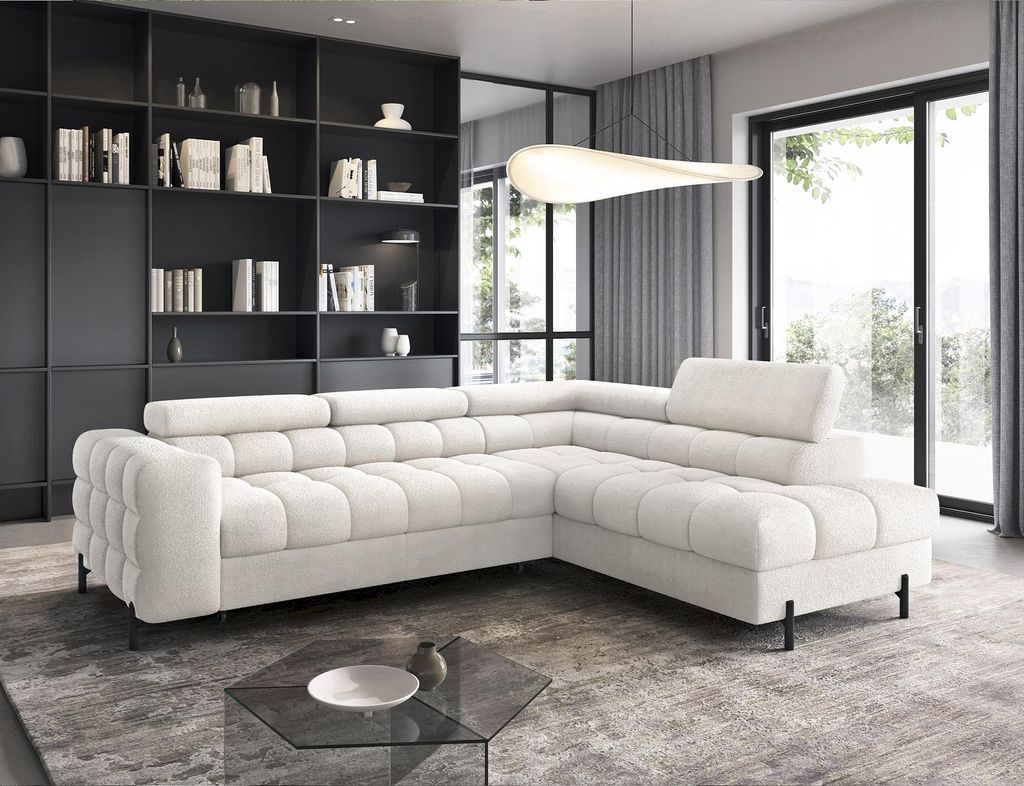 Ecksofa, Polsterecke, Eckcouch Wohnlandschaft Sofa mit Ottomane Eckgarnitur - Ecksofa Ferrucio R - Weiß (Royal 01)