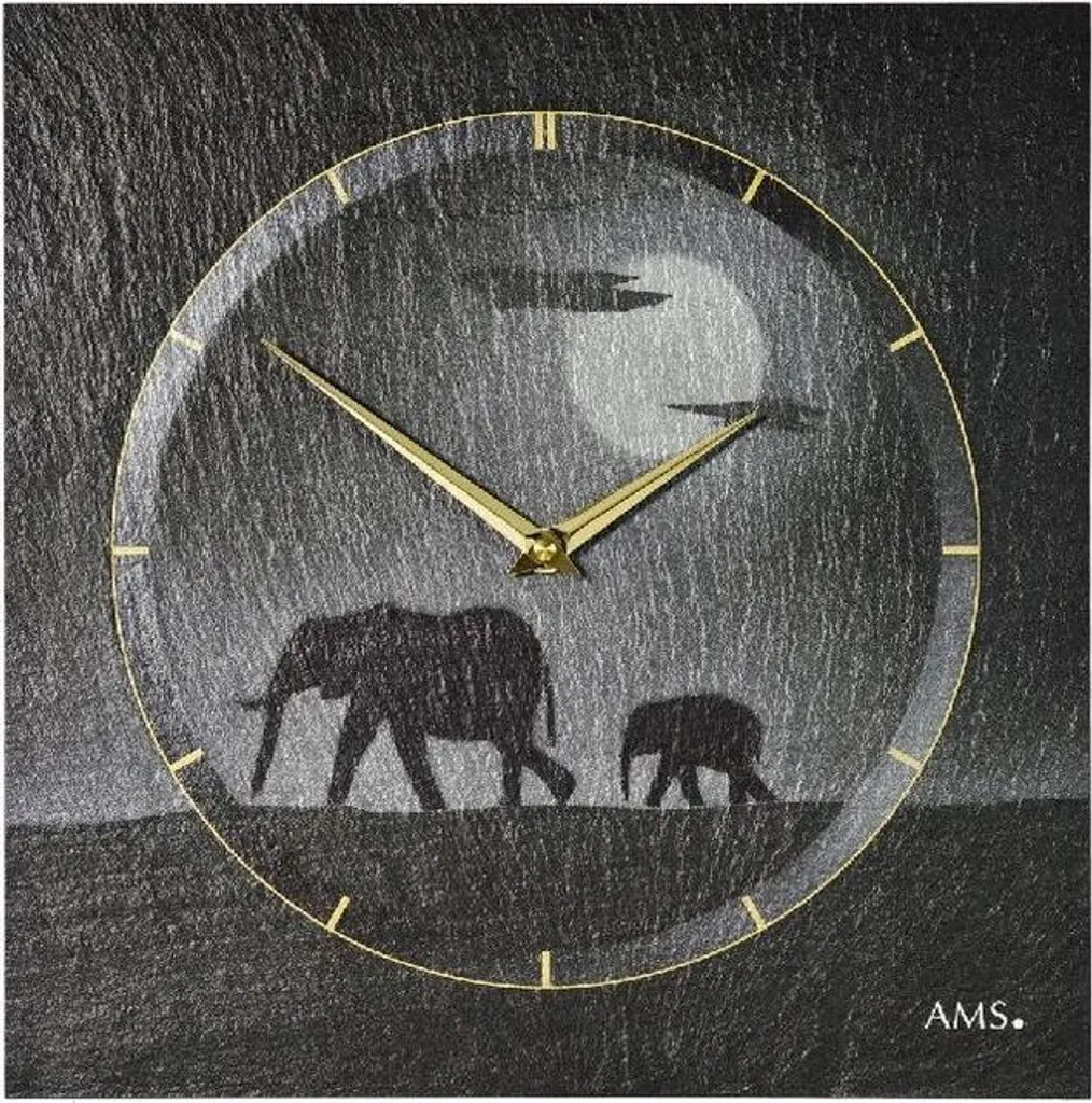 AMS 9524 Orologio da parete al quarzo in ardesia naturale orologio in ardesia argento elefante