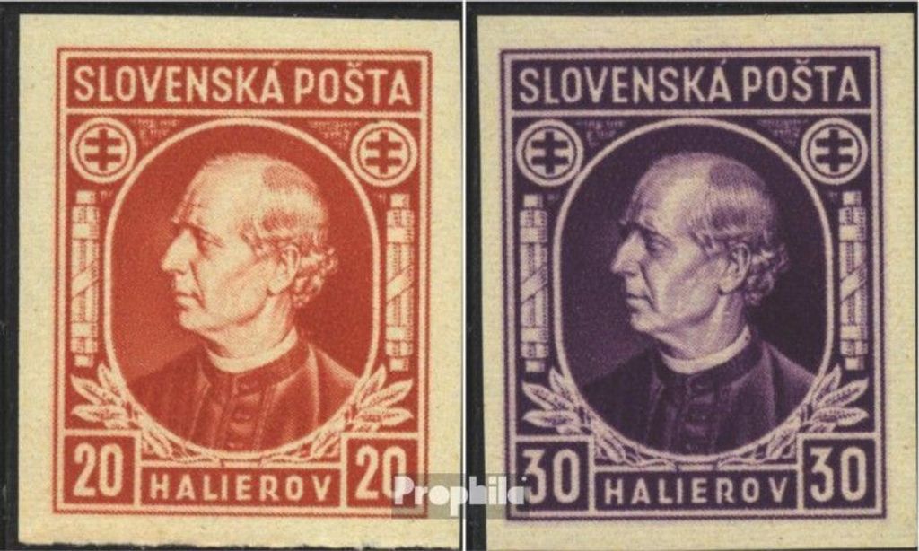 Briefmarken Slowakei 1939 Mi 37D-38D, ungezähnt (kompl.Ausg.) postfrisch Pater Hlinka