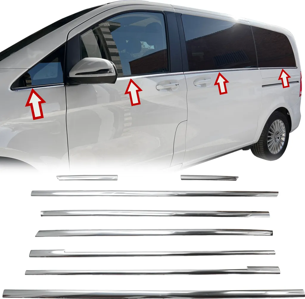 Set 8 Barre Cromate Finestrino per VW Touran 2003-2010 - Acciaio Inox