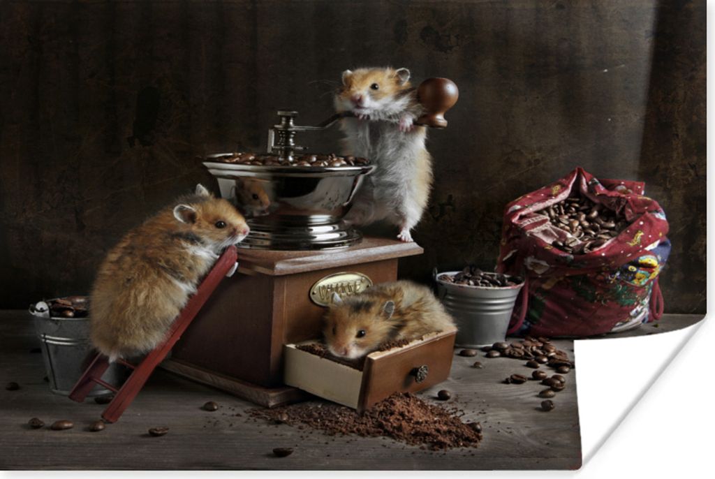 MuchoWow Poster Stilleben von Hamstern beim Kaffeekochen 80x60 cm - Kunst für zu Hause