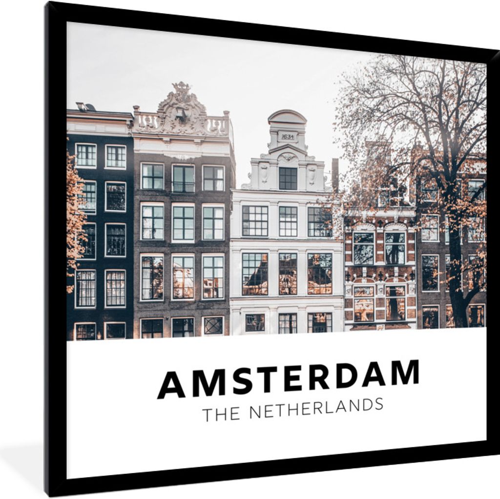 MuchoWow Gerahmtes Poster Amsterdam - Niederlande - Huizen 40x40 cm - Poster mit Schwarzem Bilderrahmen Wandposter Rahmen Foto Bilder - Mit Rahme...