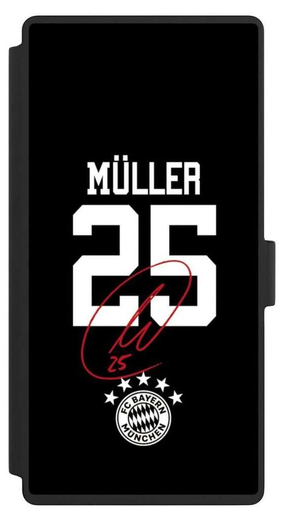 NIVOCASE Klapphülle für Samsung Galaxy S23 Ultra Handyhülle aus Kunst Leder NIVOflip schwarz FC Bayern München FCB Thomas Müller