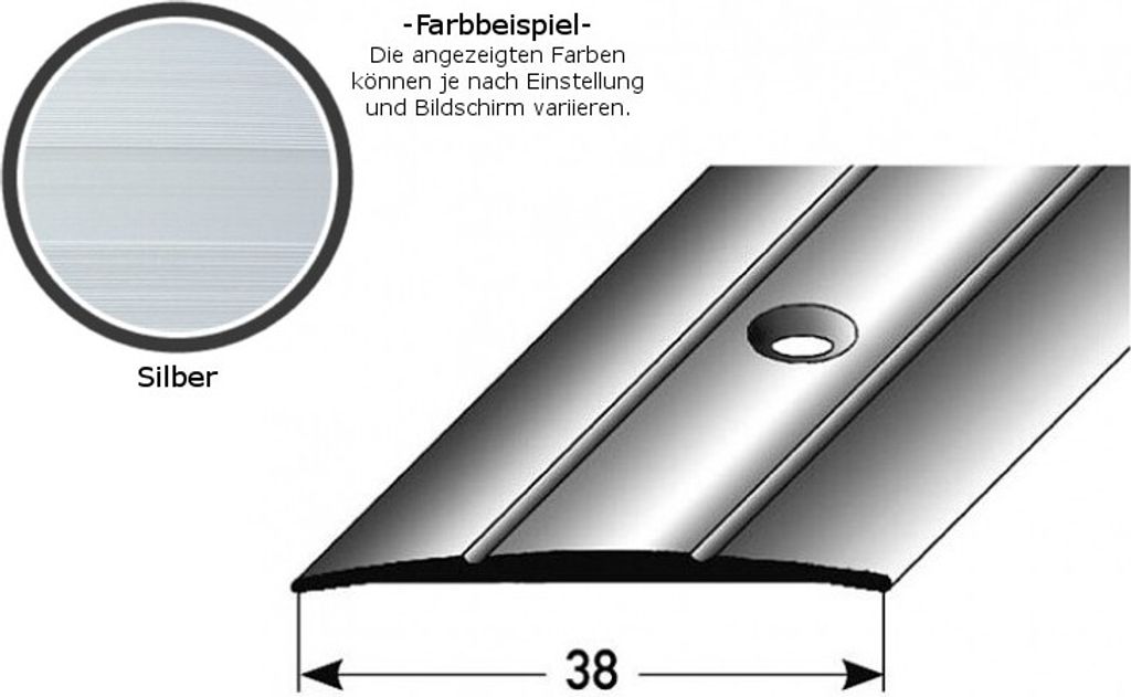 Übergangsprofil "Den Helder" / Übergangsschiene, 38 mm, Typ: 12 (Aluminium eloxiert):-silber-900-gebohrt