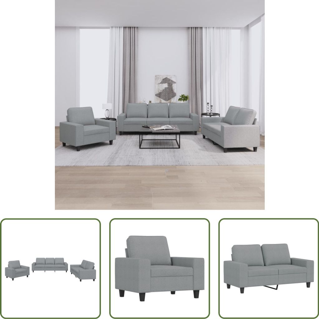 The Living Store 3-tlg. Sofagarnitur Hellgrau Stoff