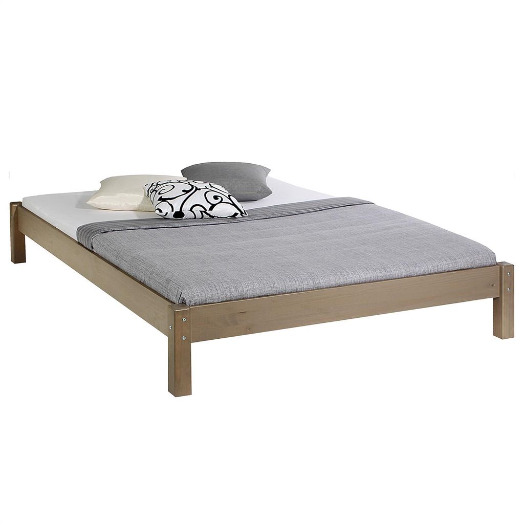 Futonbett TAIFUN aus massiver Kiefer in taupe, schönes Bett in 140 x 190 cm, praktisches Bettgestell mit Holzfüße