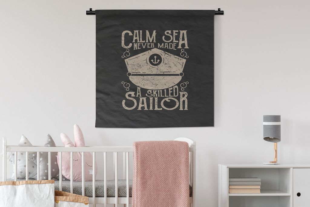 MuchoWow Wandteppich Wandbehang Jahrgang - Segeln - Hut 90x90 cm Tapisserie Dekoration Wandtuch - Wandaufhänger