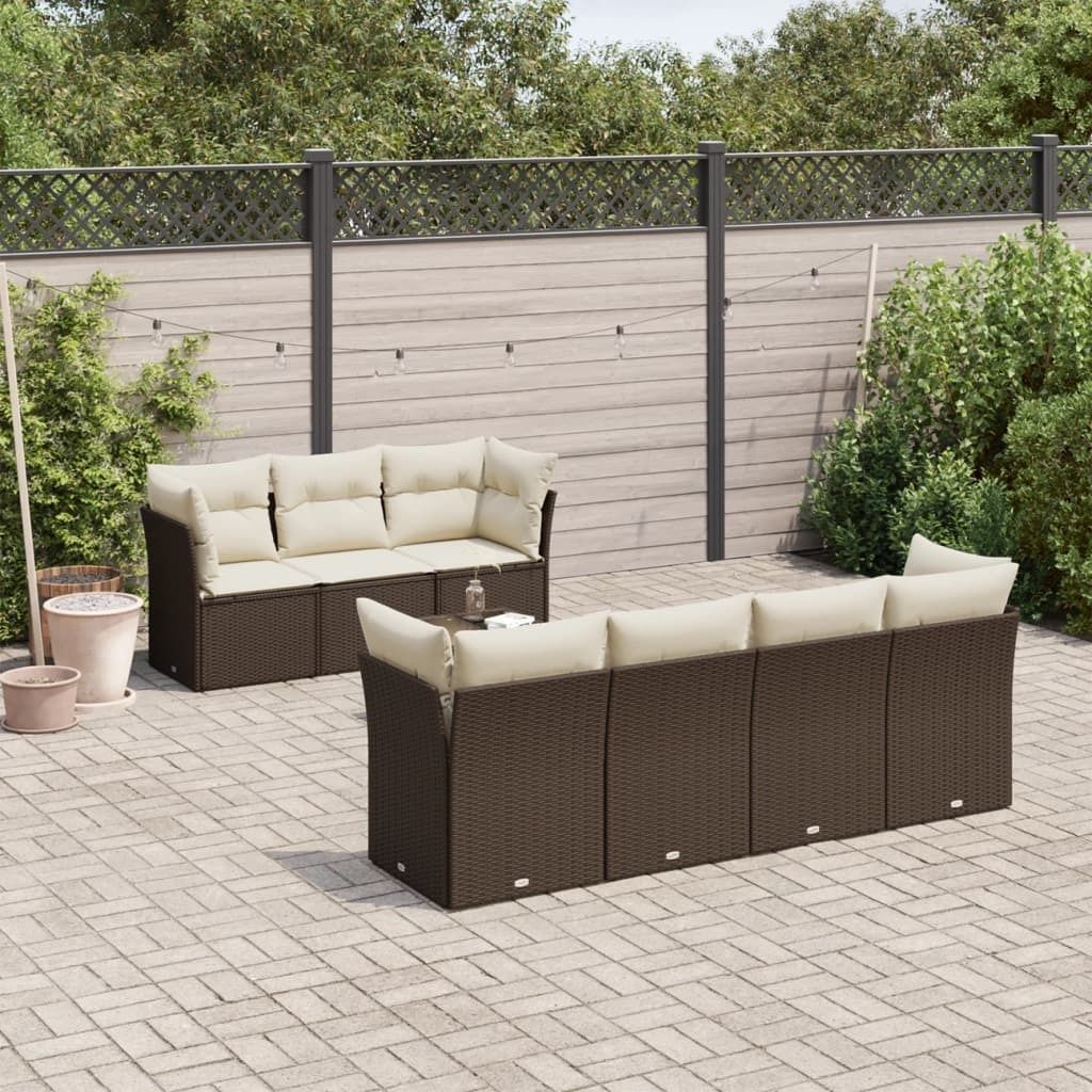 "Rabatt" 8-tlg. Garten-Sofagarnitur - mit sofa - mit Kissen Braun Poly Rattan - Lounge-Dining set CC9991