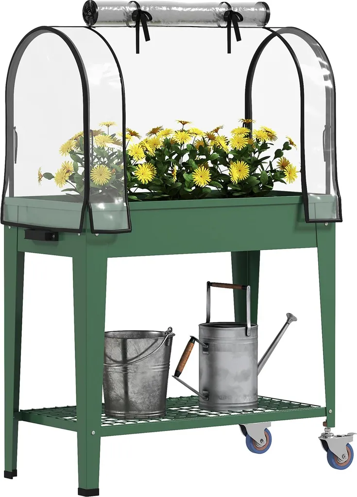 Table de plantation avec serre et roulettes 80x40x120 cm - Vert Forêt