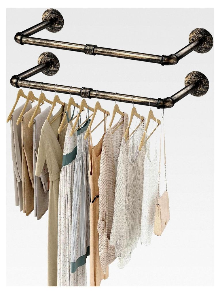 2er Set Wandmontierte Kleiderstange in Bronze – 60 cm, Antikes Messing-Design, Abnehmbar, Tragkraft bis 25 kg, Vintage Wandgarderobe für Schlafz...