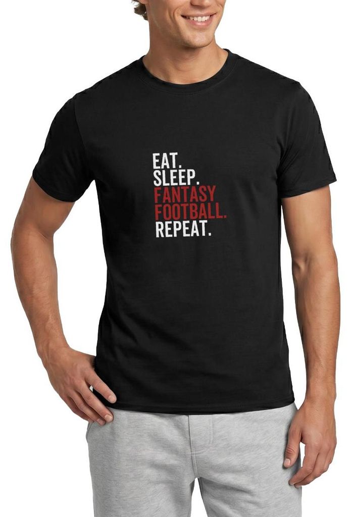 Spreadshirt Eat Sleep Fantasy Fußball Repeat Online Manager Männer T-Shirt, S, Schwarz