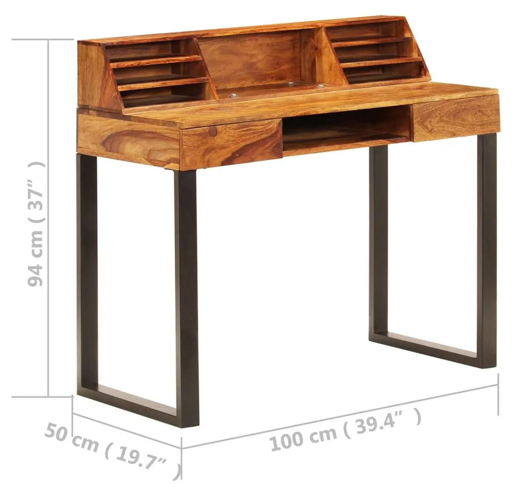 Bureau informatique de style industriel en acacia massif et pieds acier - 7