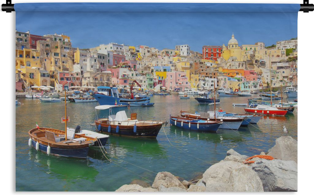 MuchoWow Wandteppich Wandbehang Boot - Haus - Meer - Italien 60x40 cm Tapisserie Dekoration Wandtuch - Wanddekorationen