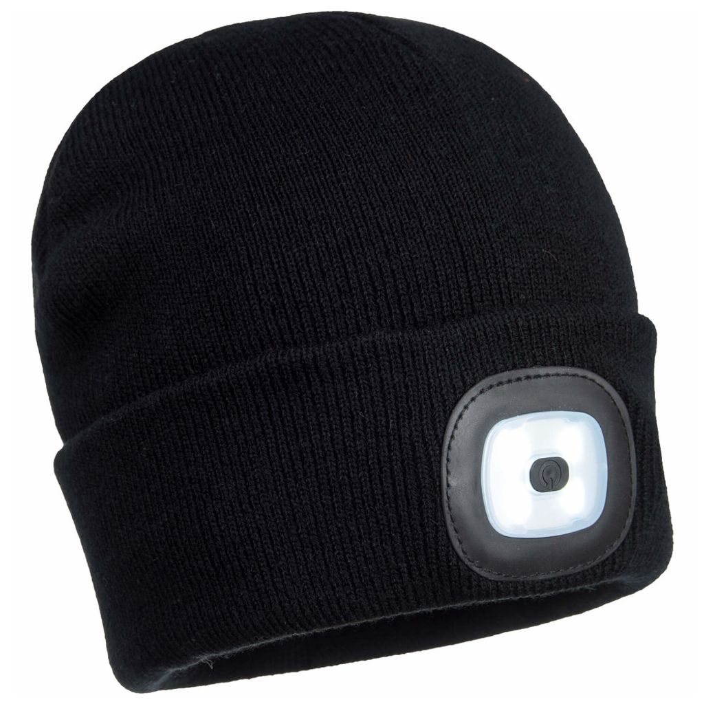 A black beanie with an integrated LED light.