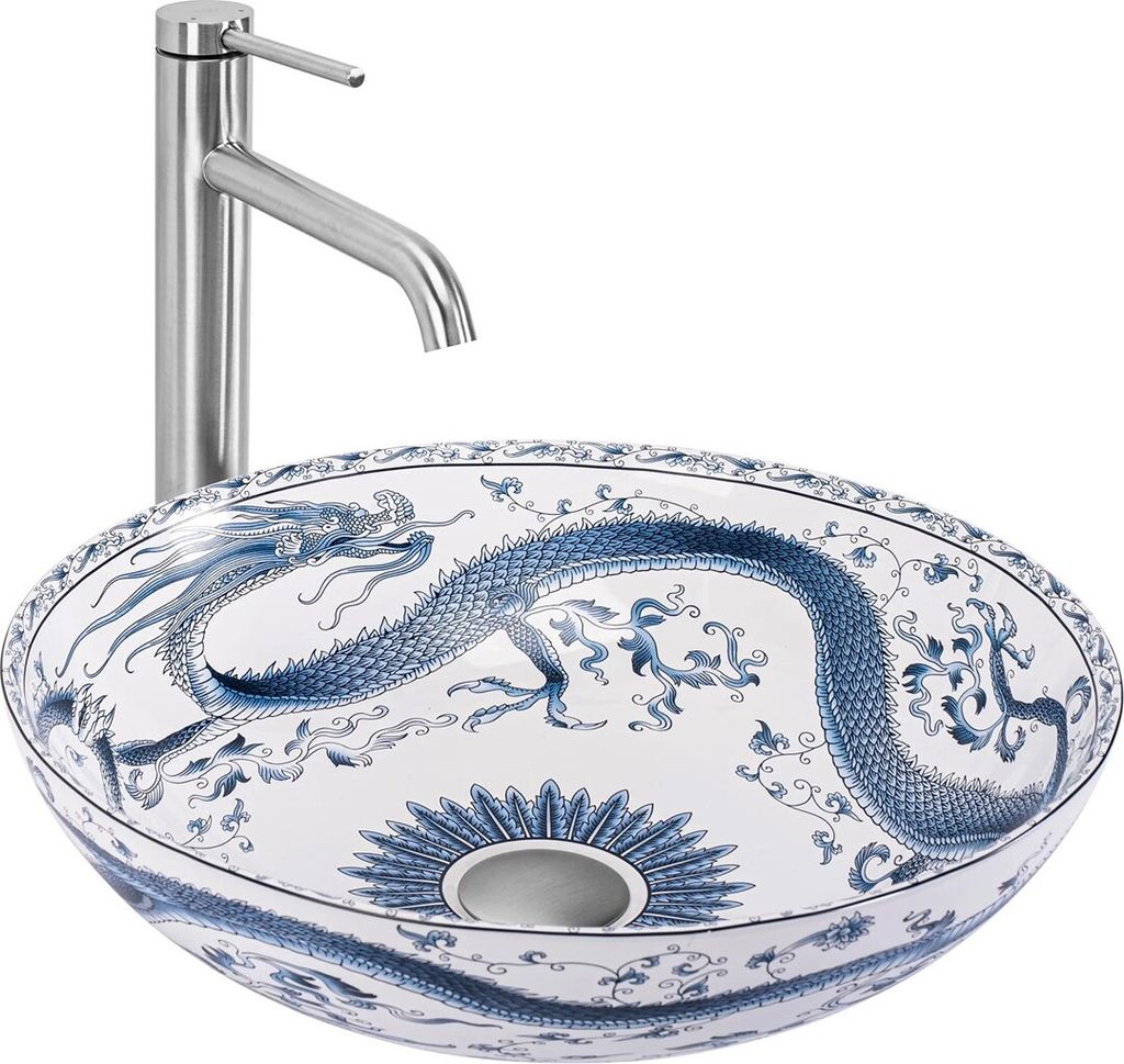 Rea Aufsatzwaschbecken Kioto Round White Blue