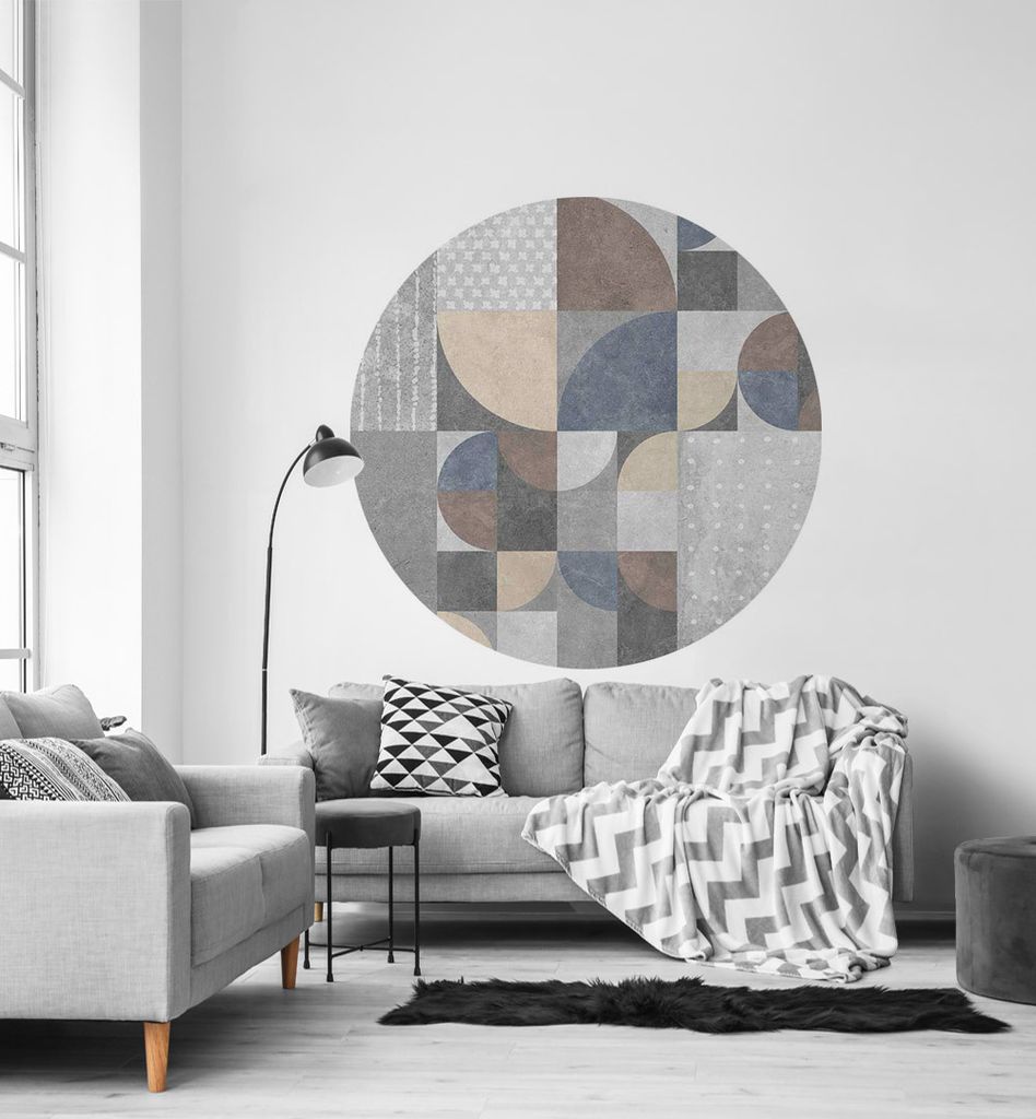 Fototapete Bohofarben Retro Muster rund, Material:Superior Vlies 350g/qm, Größe Tapete:195cm rund