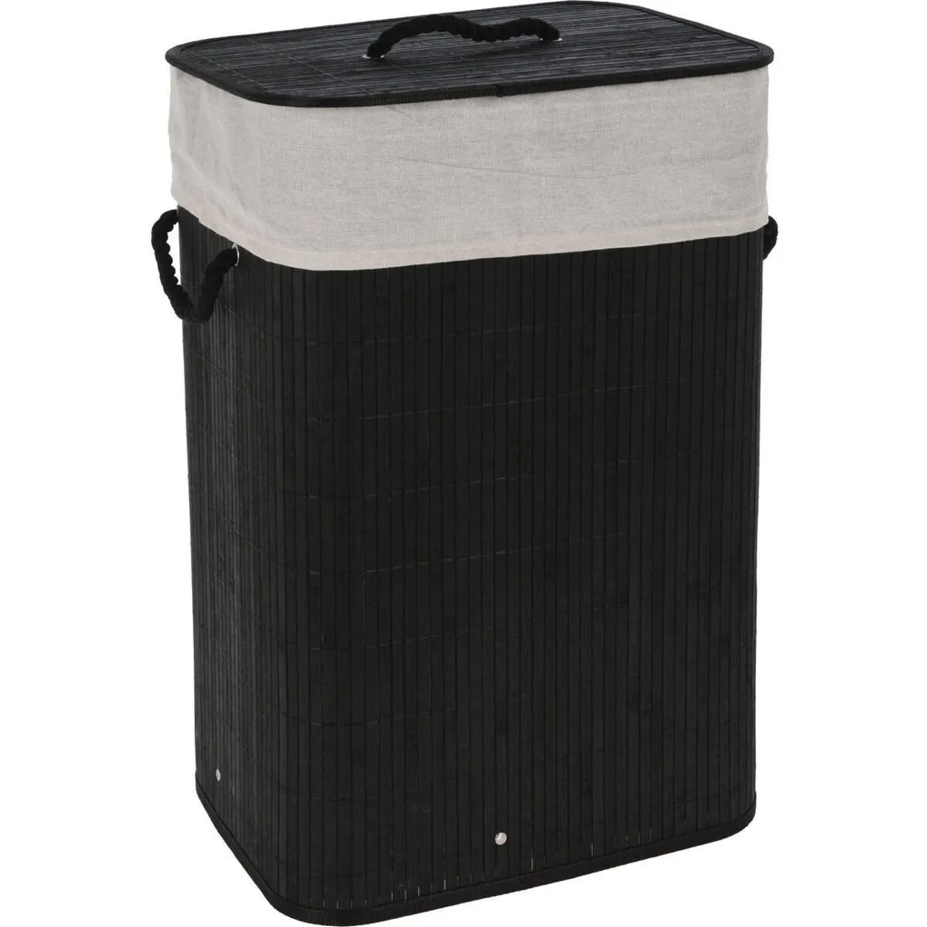 Corbeille à linge Koopman design bambou noir pour salle de bain chic