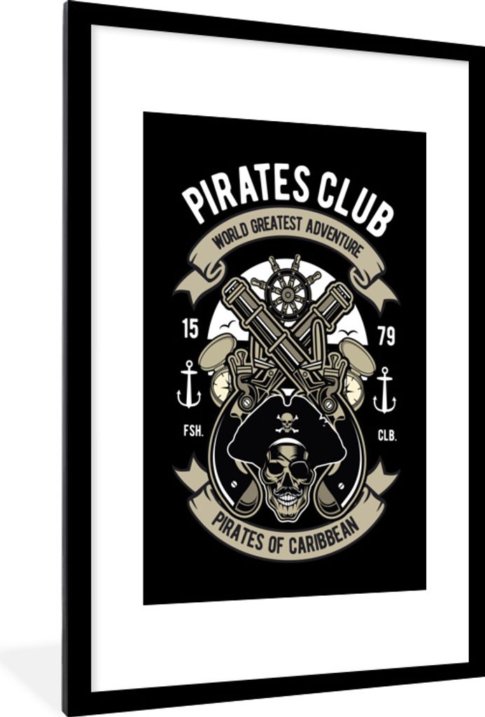MuchoWow MuchoWow Gerahmtes Poster Piraten - Lenkrad - Retro - Zitat 60x90 cm - Poster mit zchwarzem Bilderrahmen - Dekoration - Wandposter Woh...