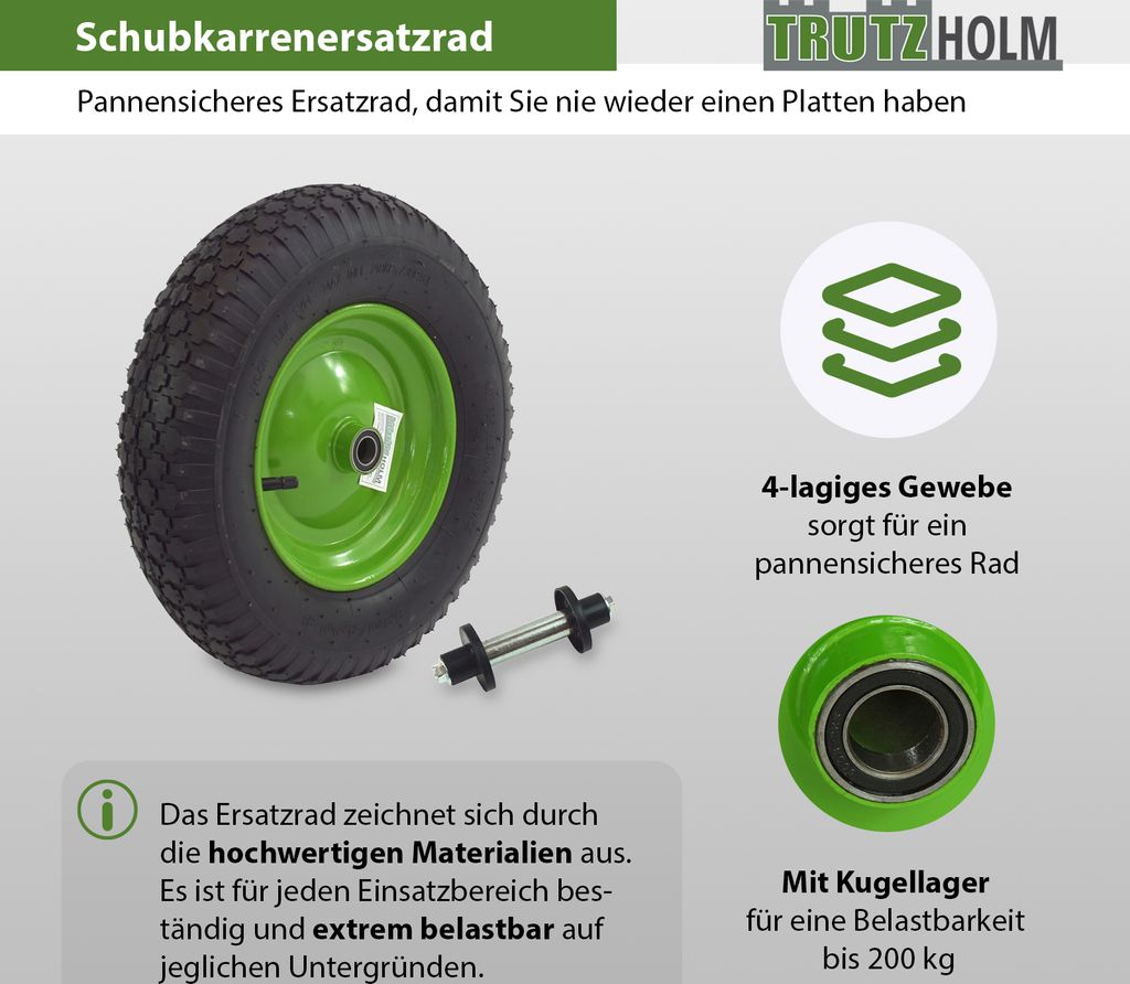Schubkarrenrad 4.80/4.00-8 & Achse Luftrad 4PR 400mm Produktbild 2