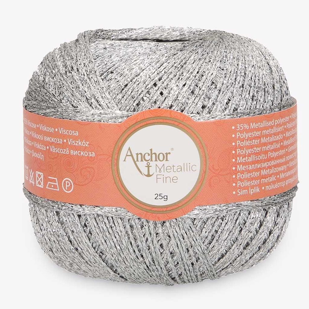 Anchor Metallic Fine Crochet – Feines Metallgarn zum Häkeln (00301 silver)