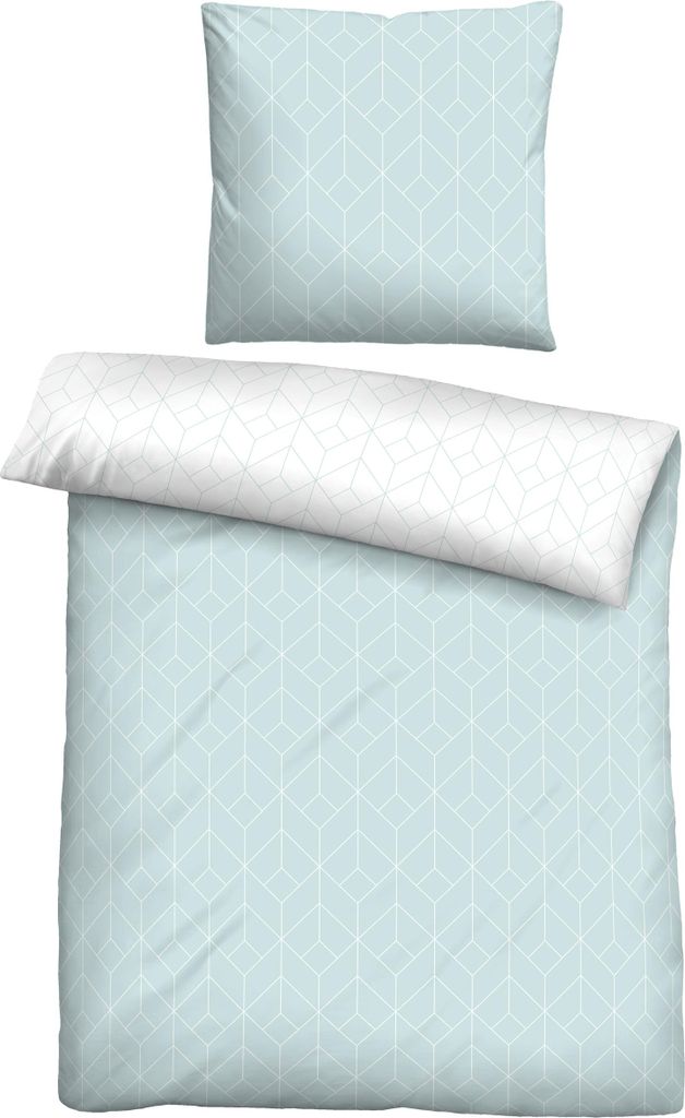 biberna Seersucker Bettwäsche 0026750 GEOMETRIE color: türkis, size: 1x 135x200 cm + 1x 80x80 cm