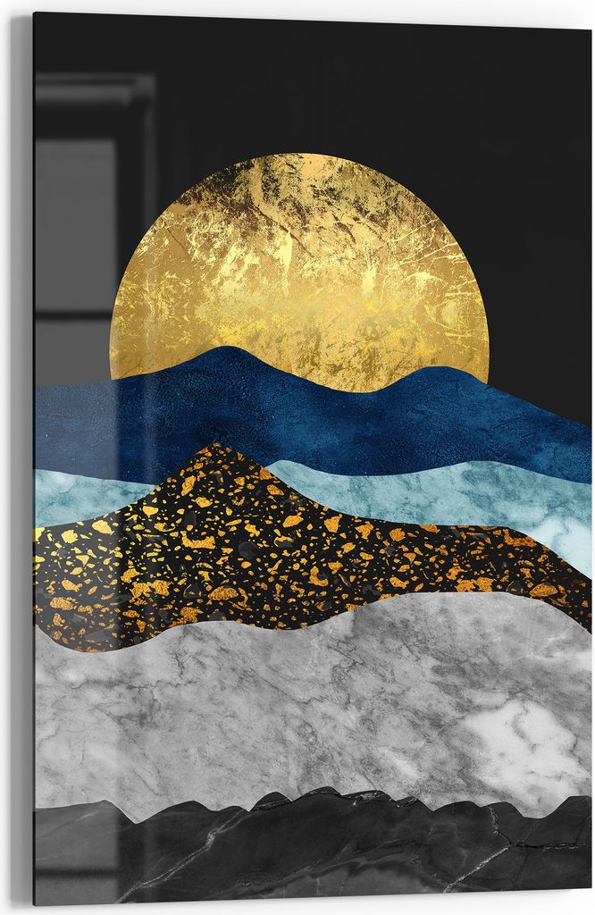 DEQORI Glasbild Echtglas 60x90 cm 'Goldene Mondnacht' Wandbild Bild modern Deko