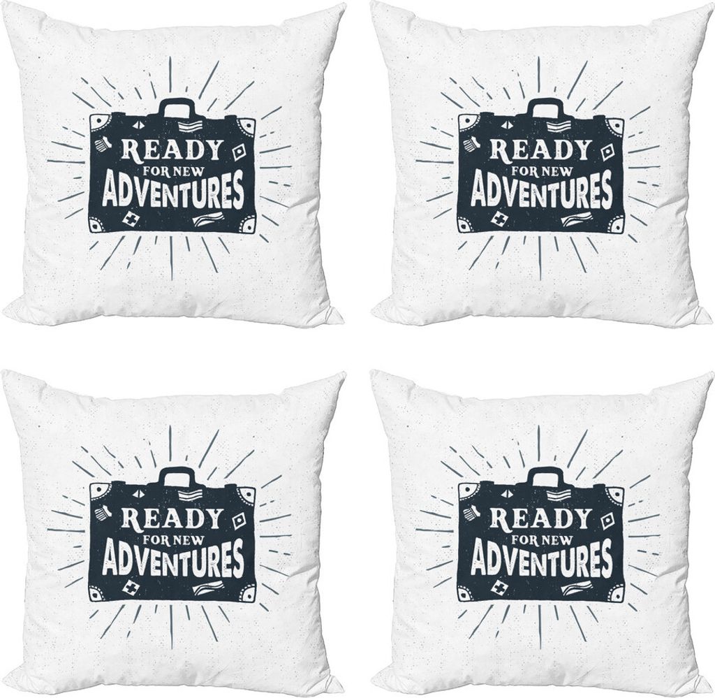 ABAKUHAUS Abenteuer Kissenbezug Set (4 Stück), Bereit für die Reise, Moderner Doppelseitiger Digitaldruck, 60 cm x 60 cm, Indigo