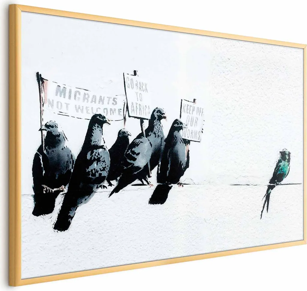 Poster Piccioni Xenofobi 90x60 cm con Cornice Dorata | Arredo Satirico