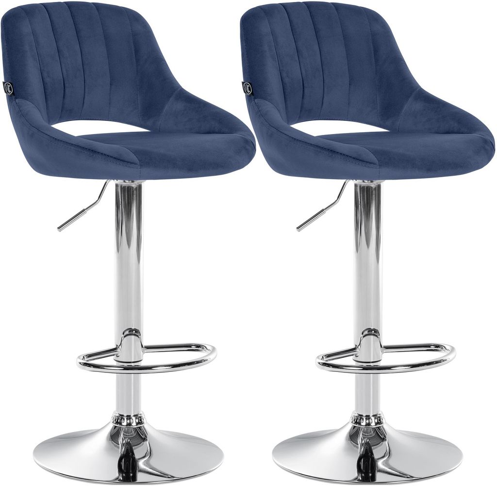 CLP 2er Set Barhocker Milet Samtbezug höhenverstellbar drehbar mit Rückenlehnen blau Material Gestell Metall in Chromoptik