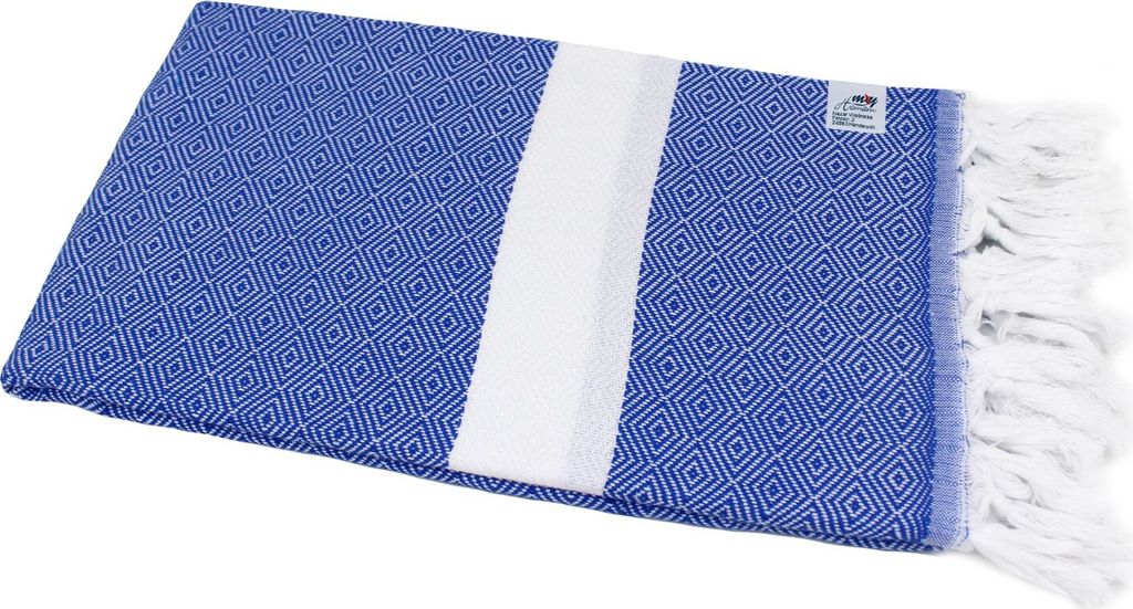 Saunatuch Hamamtuch Badetuch "Diamant" myHamam blau weiß