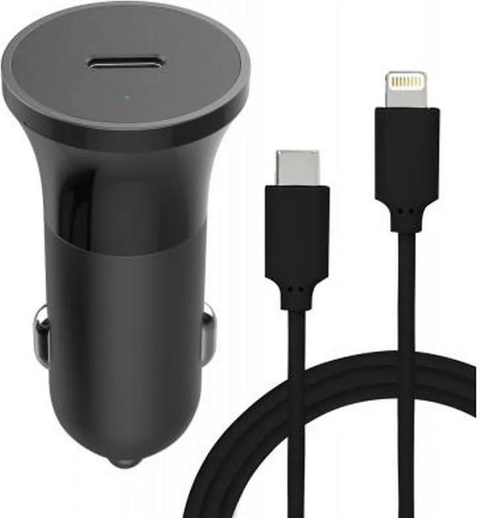 BigBen Connected 20W USB-C Caricatore Auto + Cavo Lightning Nero