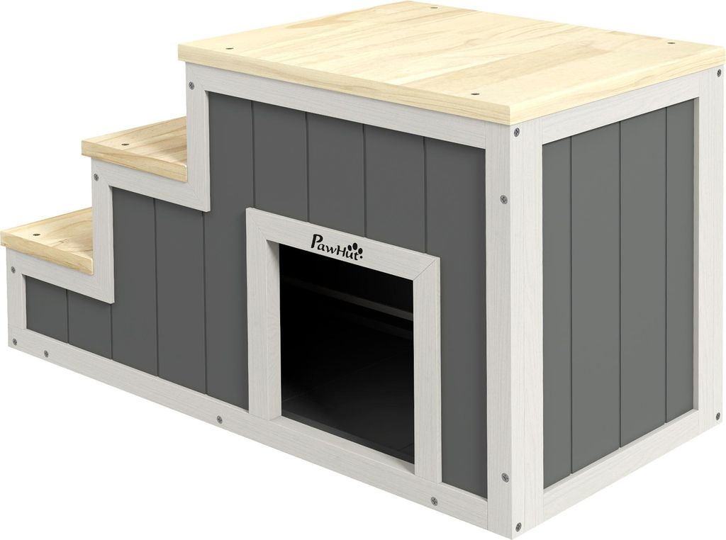 Hundetreppe Haustiertreppe Kiefernholz 3 Stufen 79x38,5x45 cm Natur Weiß