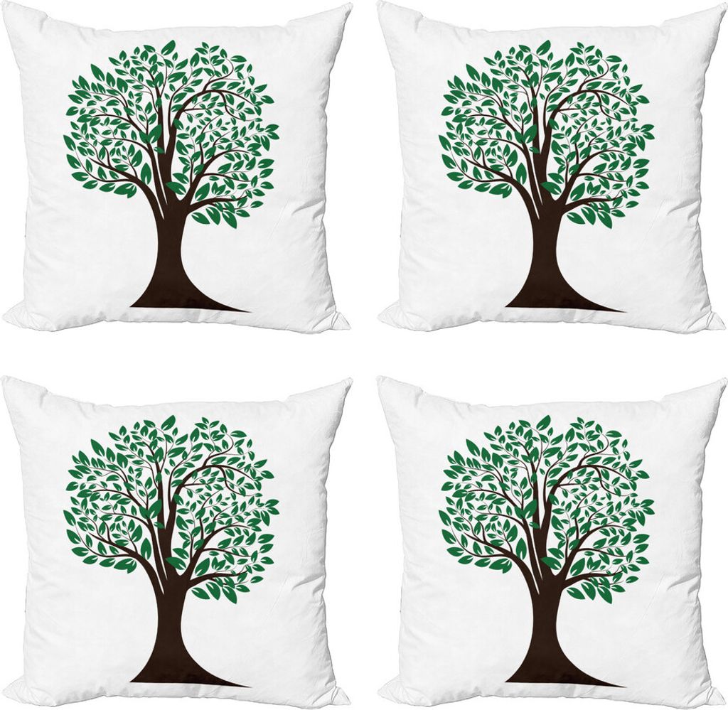 ABAKUHAUS Natur Kissenbezug Set (4 Stück), Simplistic Baum verlässt Kunst, Moderner Doppelseitiger Digitaldruck, 40 cm x 40 cm, Dunkelbraun und G...