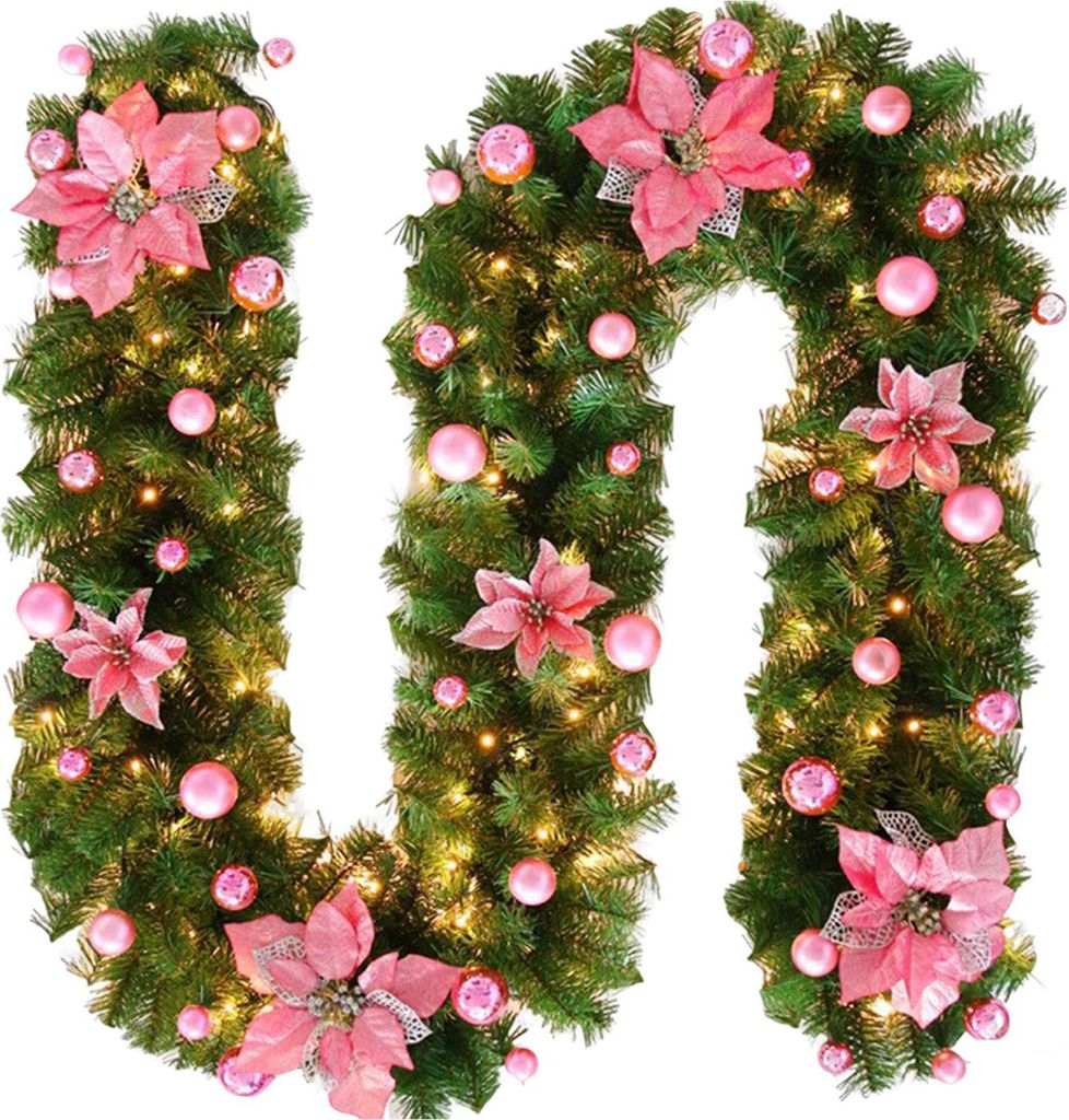 Weihnachts-Lichtergirlande, 2,7 m, Rattan, batteriebetrieben, künstliche Blumenranken, Weihnachtsdekoration