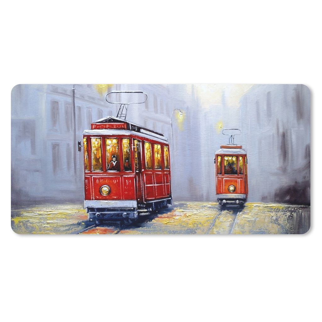 MuchoWow Mauspad Mousepad Gemälde - Straßenbahn - Stadt - Öl 60x30 cm - Mousepads - Maus Mat - Pad - Mausunterlage - Nachhaltig