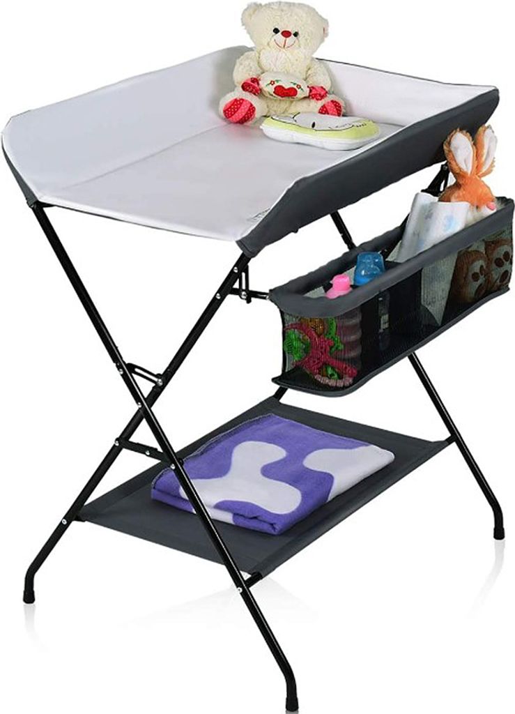 Wickeltisch mit Aufbewahrungskorb,Wickelkombination Wickelkombi für Wickeln und Kleidungwechseln 79x55.5x96cm Klappbar