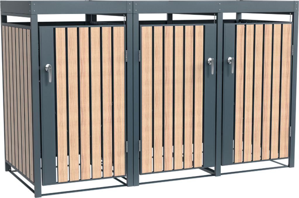 Westmann Metall Mülltonnenbox Planta 3x240 L Mülltonnenbox mit Pflanzdach 84x200x124 cm