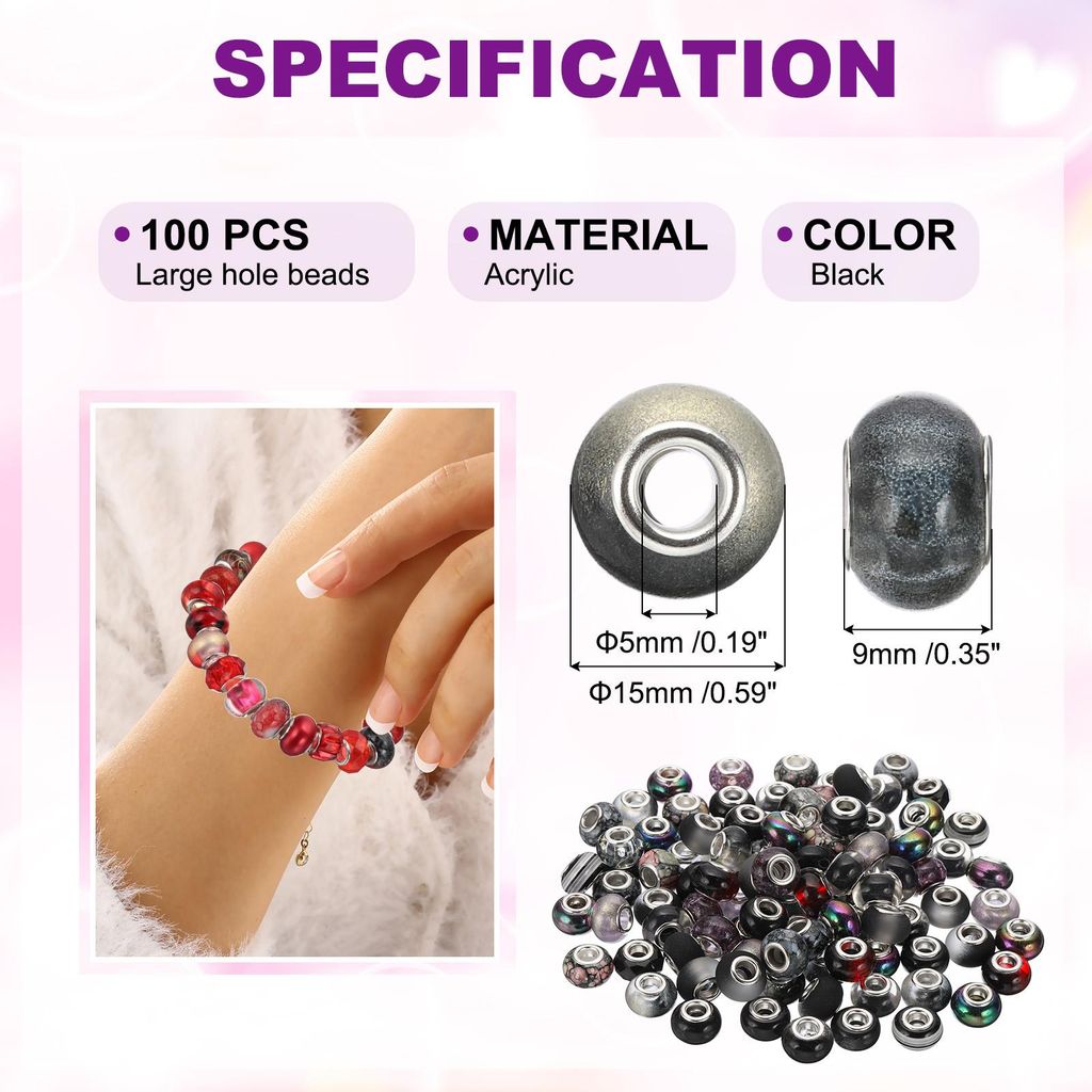 Sortierte europ?ische Handwerksperlen, 100 Stš¹ck Gro?lochperlen Glas Handwerk Spacer Perlen fš¹r Stift DIY Handwerk Armband Schmuckherstellung...