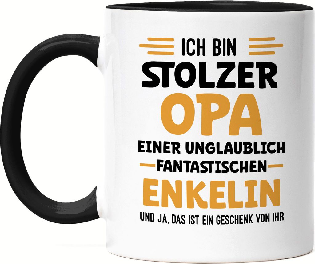 Ich bin stolzer Opa Tasse Schwarz Geschenk Geburtstag Weihnachten Enkelin