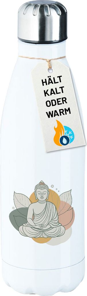 Huuraa Trinkflasche Buddha Buddhismus 500ml White Edelstahl Wasserflasche Trinkflasche Geschenkidee