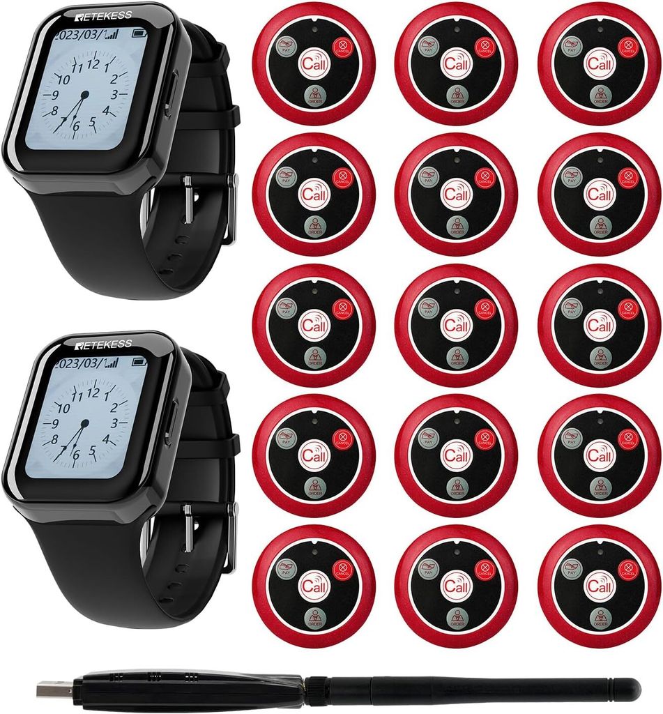 Retekess TD113-TD117 Restaurant Pager System, drahtloses Rufsystem, IPX67 wasserdicht, 262ft, einstellbare Lautstärke Touchscreen, Restaurants, Hotel