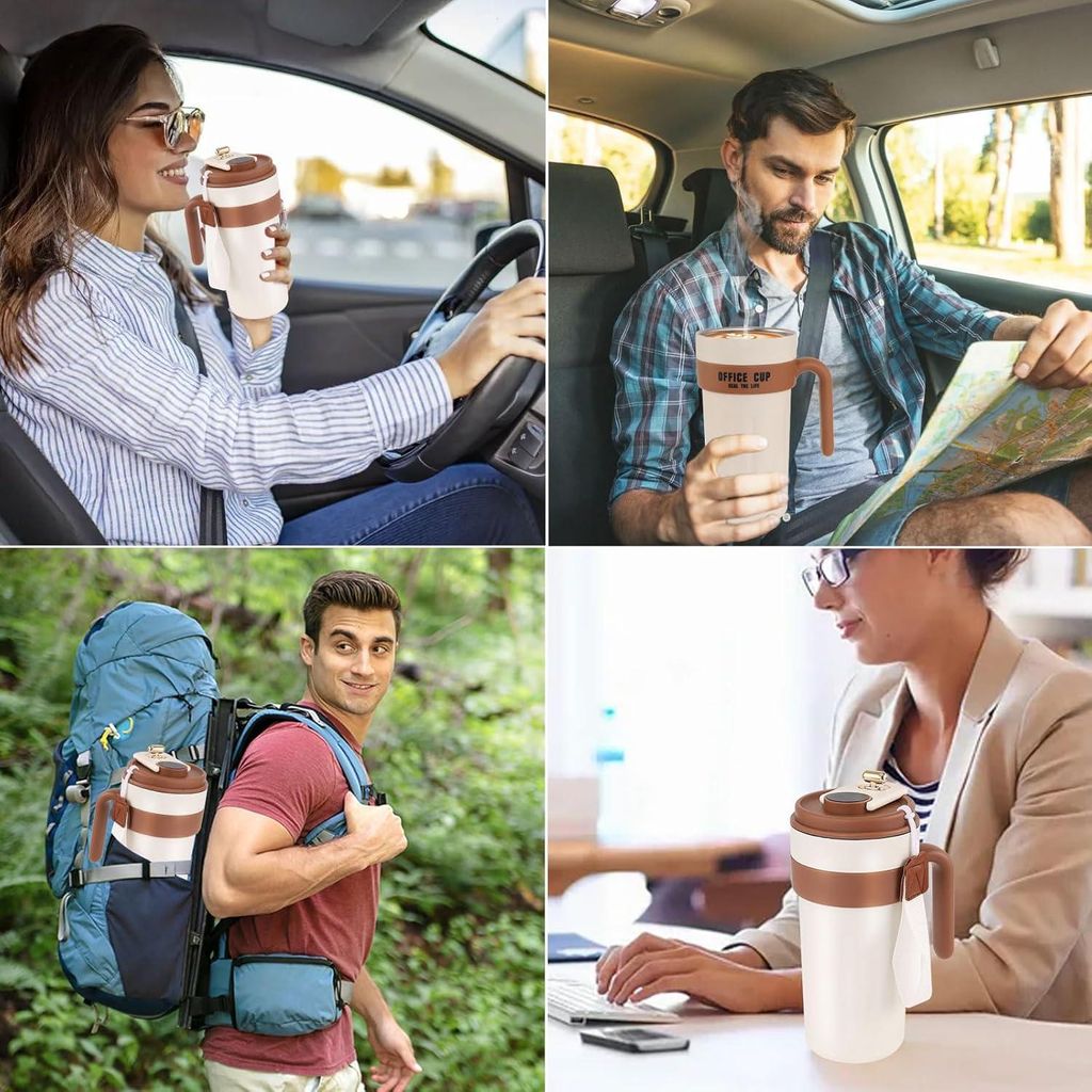 To Go Kaffeebecher 650 ml mit digitalem Display, Thermosflasche, 316 Edelstahl, isoliert, auslaufsicher, Reisebecher mit Deckel und Griff