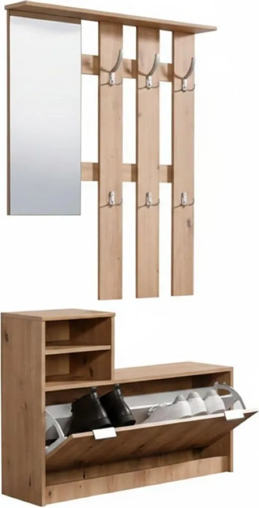 Vestiaire d'Entrée Complet avec Miroir Intégré Coloris Chêne Marron