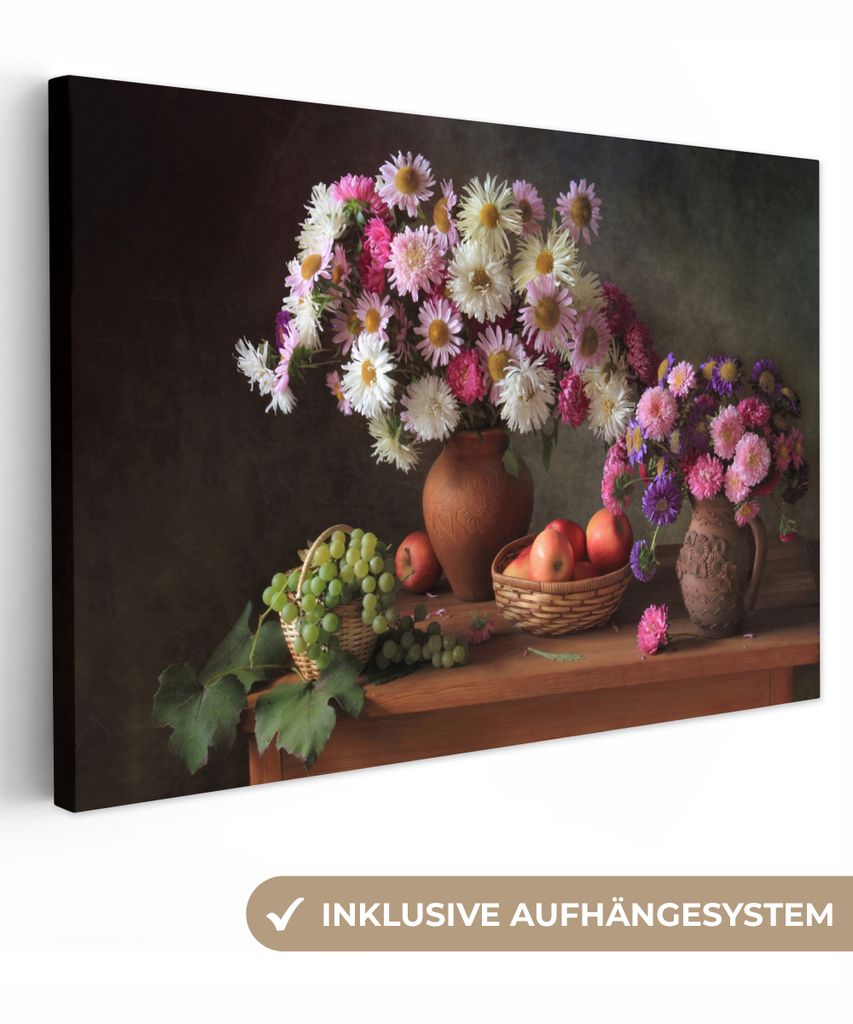 OneMillionCanvasses - Leinwandbilder - 150x100 cm, Blumen - Obst - Stilleben - Rosa, Wandbilder Kunstdruck Wanddekoration - Foto auf Leinwand - G...