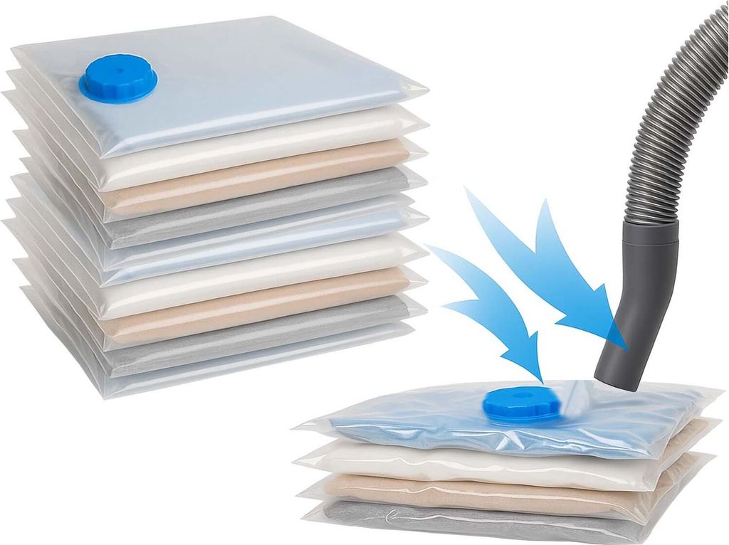 BURI Basics XL Vakuumbeutel für Kleidung - 8er Pack Jumbo 100x80 cm - Luftdichtes Ventil, Reißverschluss, transparent
