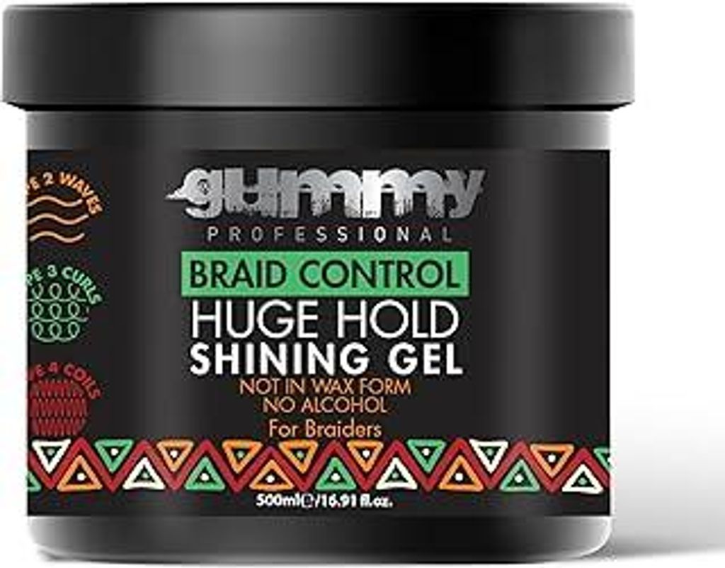 Gummy Braid Control Gel 500 ml – Braid Haargel - Ultra Starker Halt für Braids & Cornrows – Mit Marula- & Avocadoöl – Glanz & Pflege – Pr...