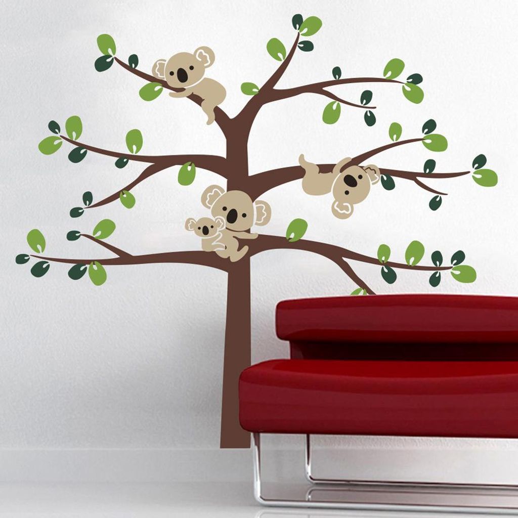 Niedliche Cartoon Koala und Baum abnehmbare Wandaufkleber Stilvolle Wohnzimmer Wand Papier Dekoration