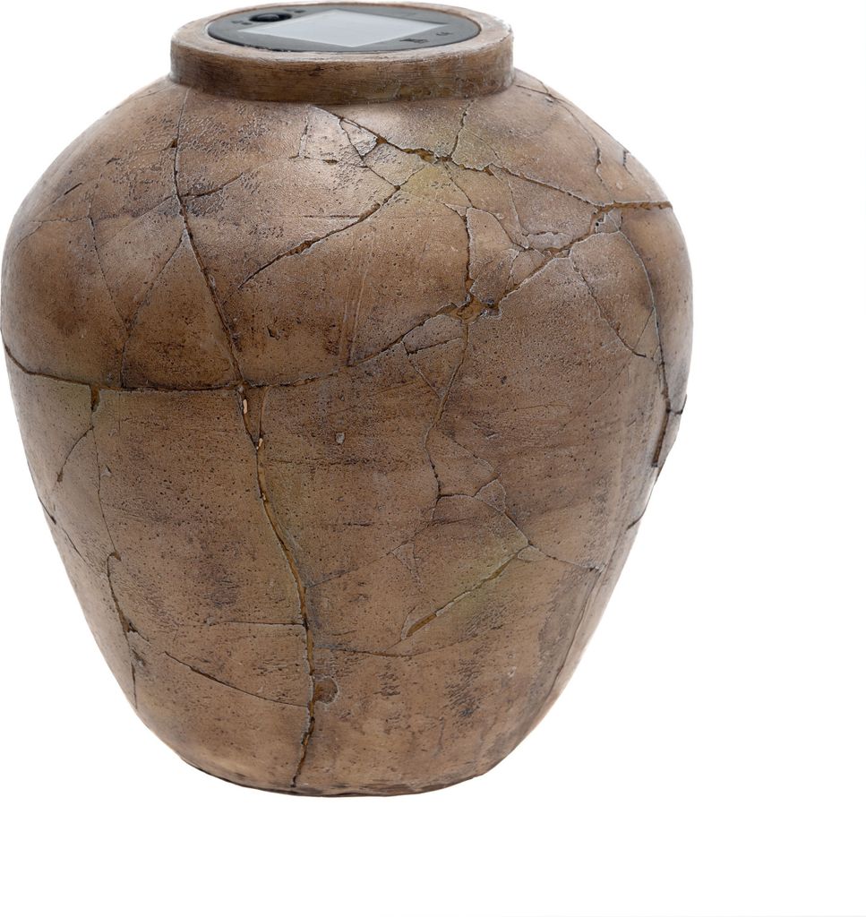 Deko Vase in Antik-Look mit LED Solar Beleuchtung, moderne Solarleuchte für Garten und Terrasse, warm-weiß beleuchtet, vintage Dekoleuchte