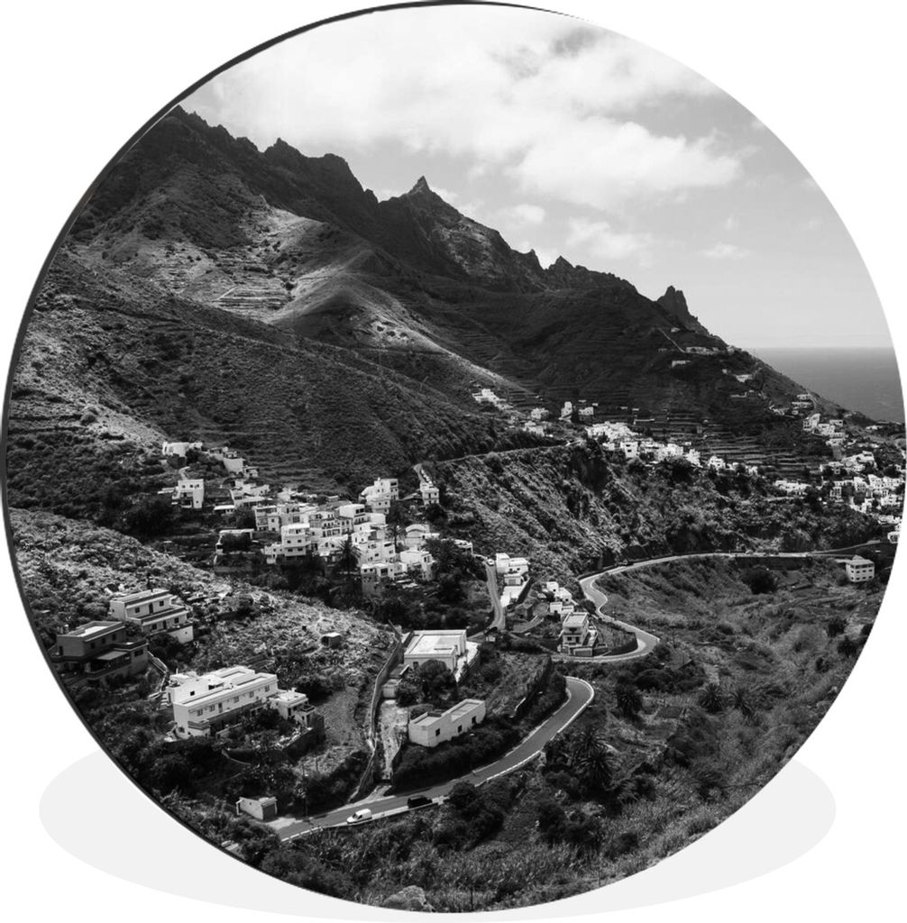 MuchoWow Aluminium Wandkreis Anaga-Gebirge auf Teneriffa, Spanien - Schwarz und weiß Ø 30 cm Wanddeko Modern Wohnzimmer - Wand Bild - Wohnzimme...